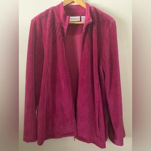 Alfred Dunner | Women’s Dark Pink Long Sleeve Velvet-Like Jacket w Black Accents